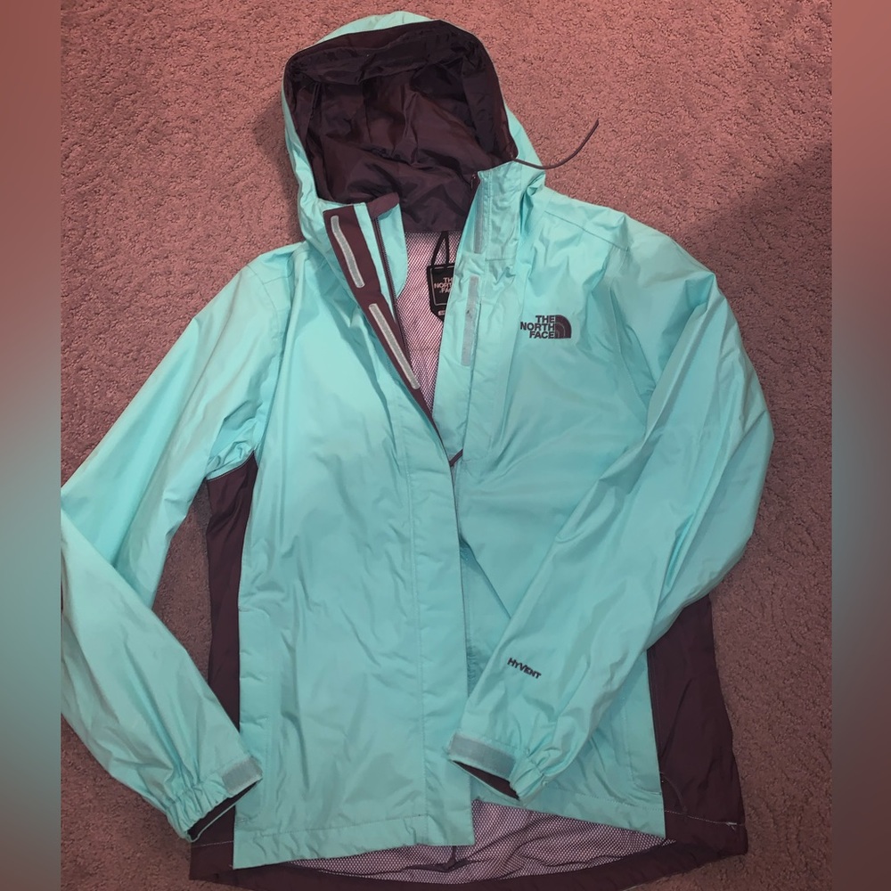 North face turquoise women’s small rain jacket